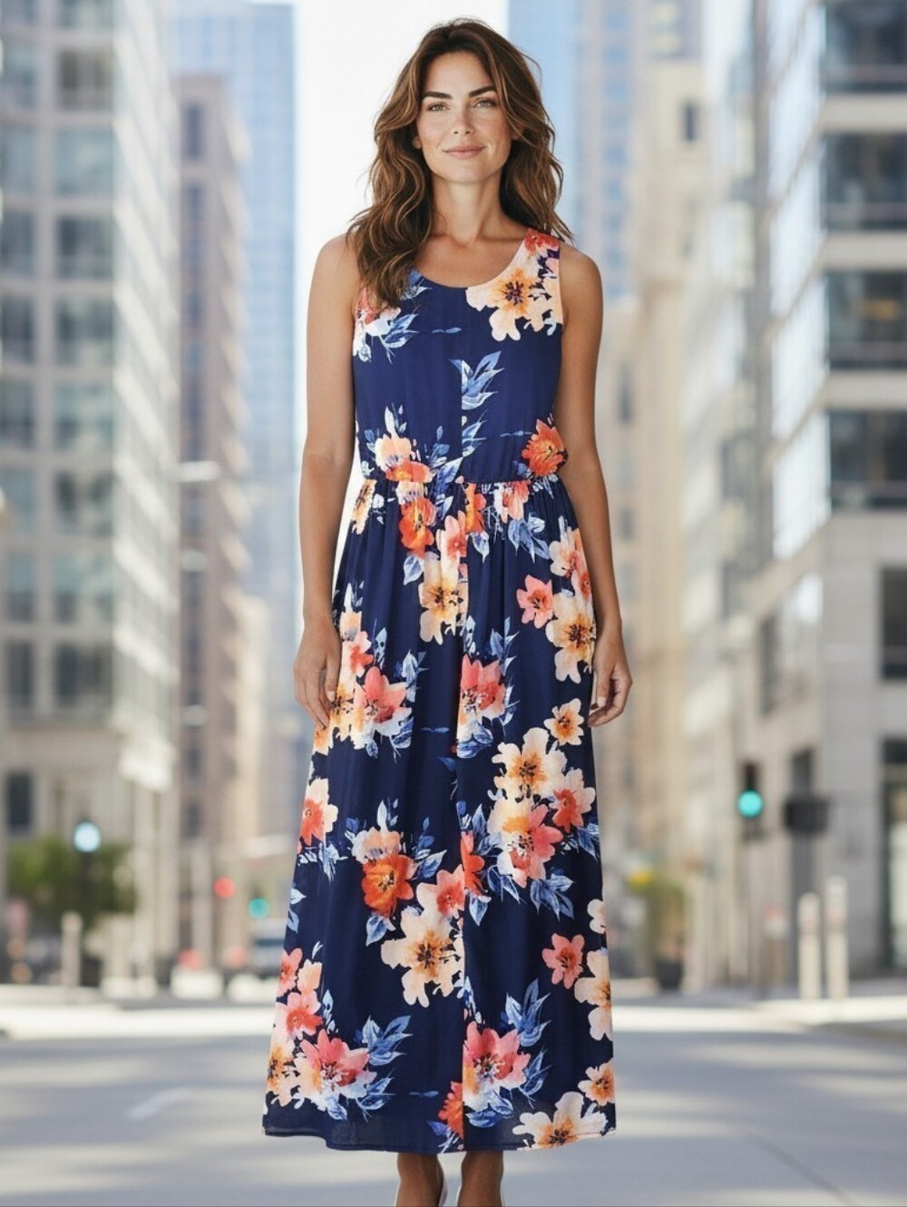 Jessica Howard Navy Floral Sleeveless Maxi Dress Waist Sash Back Zip NWT Size 6